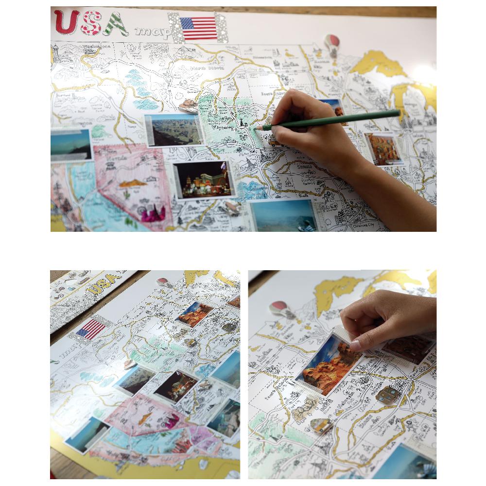 Dream Sky Nation-Map Decorative Coloring Painting DIY Paper Continent Map - U.S.A.