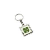 Clover Keyring - Fancy Resin Craft Art Pressed Real Four Leaf Clover Key Chain - Square Shape