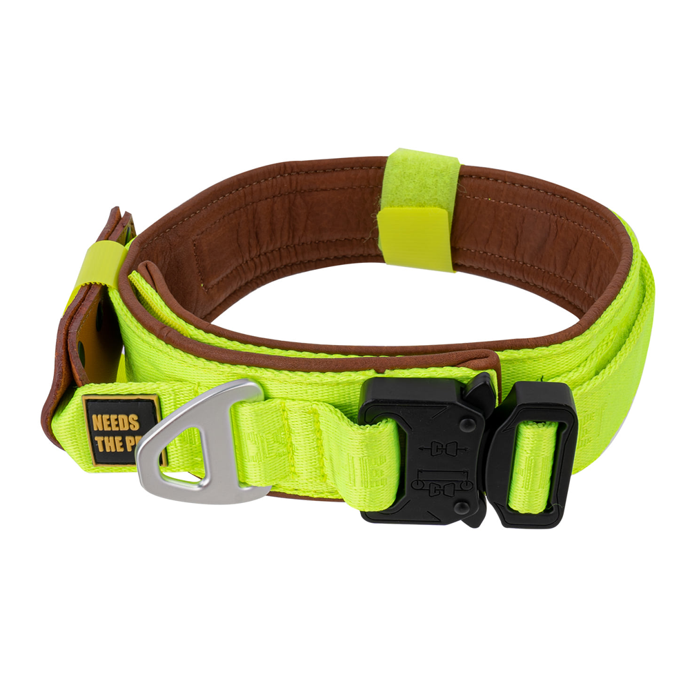 The Comfort Collar, Soft Cowhide Padded Dog Collar for All Breeds, Reflective Velcro Patch