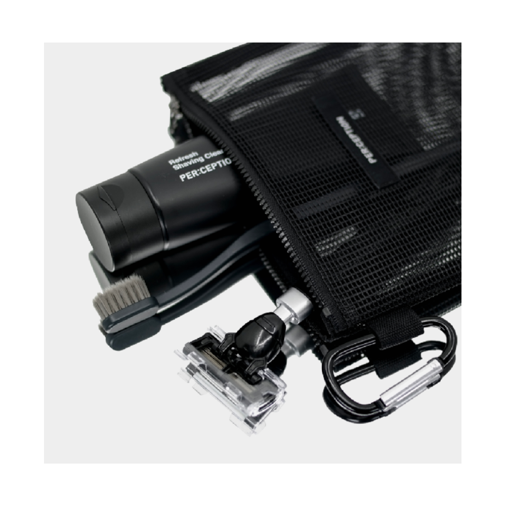 Men Travel Kit Mesh Toiletry Pouch Supplier | PER:CEPTION (PERCEPTION) - Karabiner Pouch