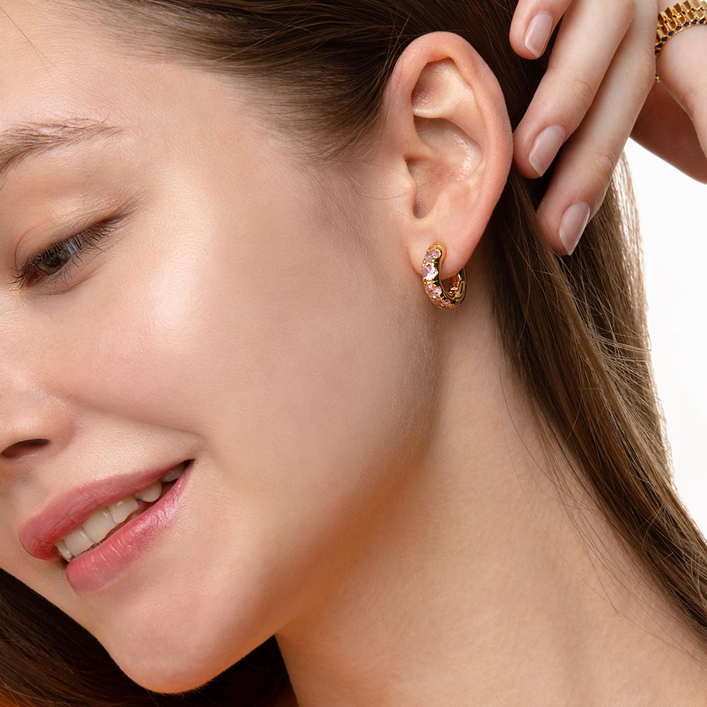 Round Volume Pink Earrings ( S925 )