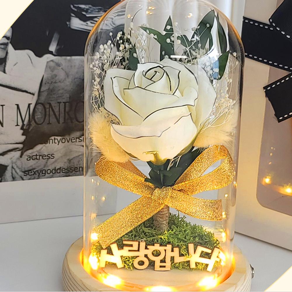 LED Monroe Rose Flower Glass Dome Mood Light White Rose
