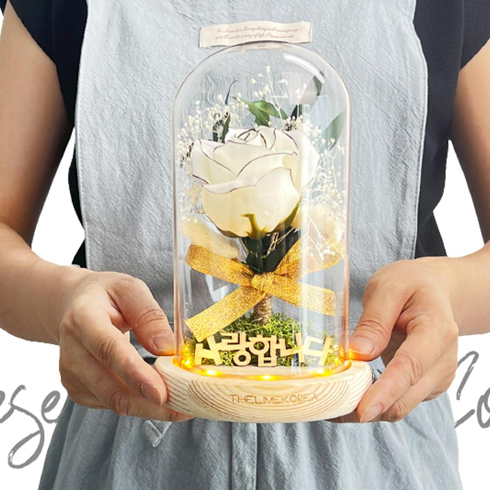 LED Monroe Rose Flower Glass Dome Mood Light White Rose