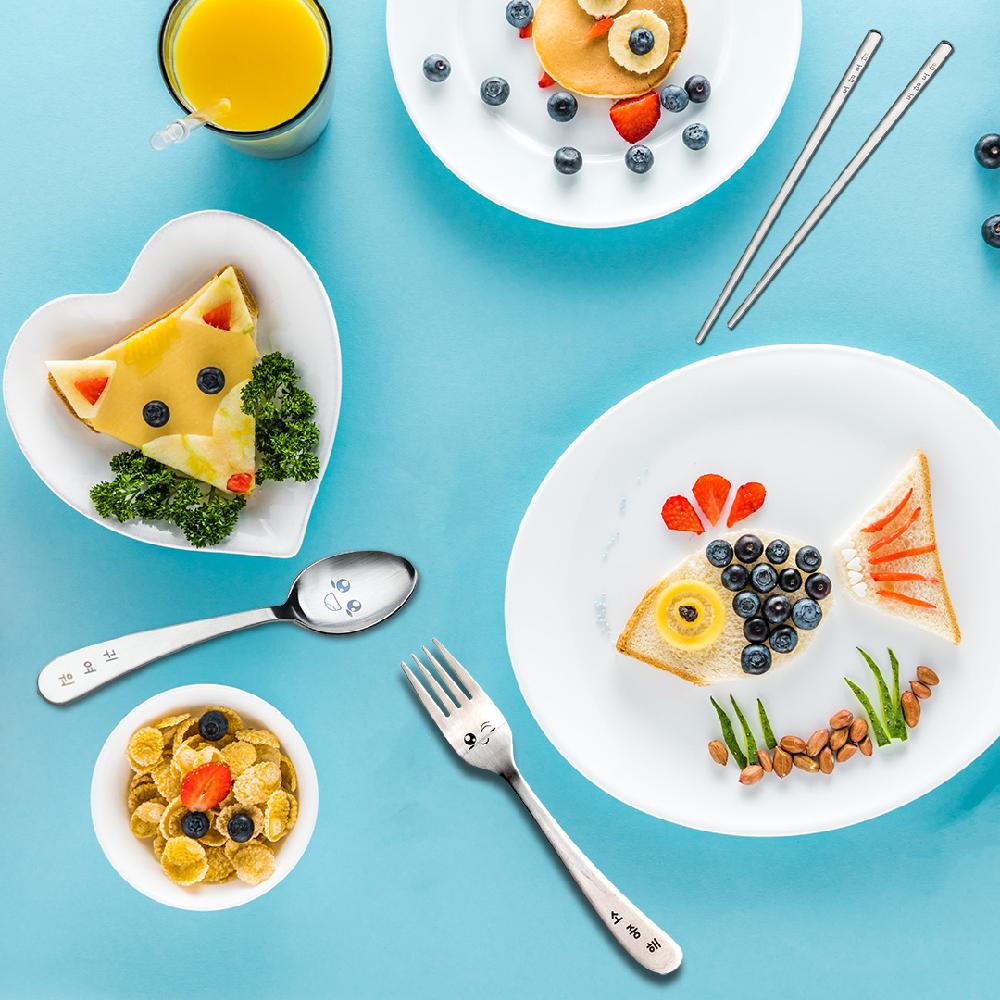 Kids Cute Face Flatware Spoon Fork Chopsticks Set