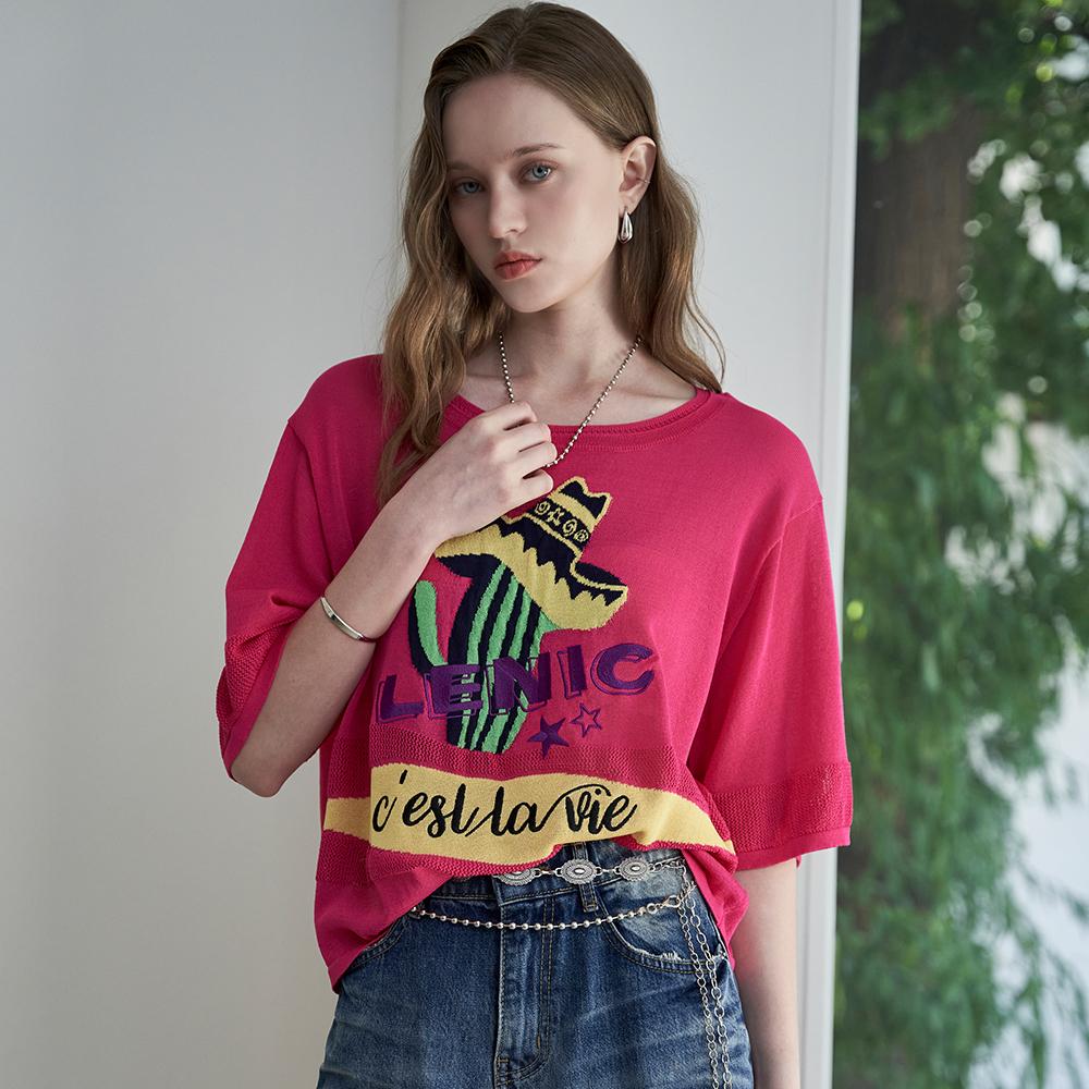 Cactus Graphic Loose Knit Tee