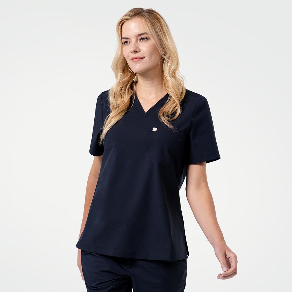 Women's-Single-Pocket-Scrub-Top-Eco-Navy